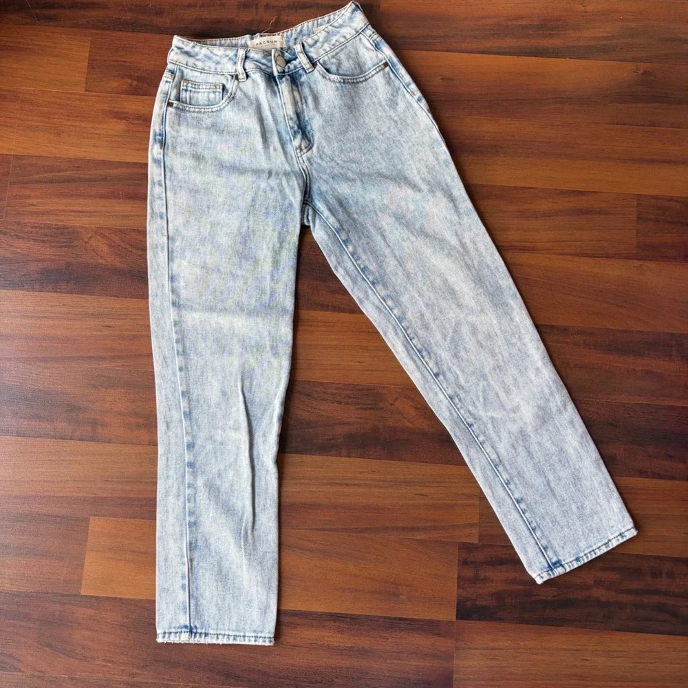 PacSun Kids Light Acid Wash‎ High Waisted Mom Jeans Size 23 Light Blue Denim